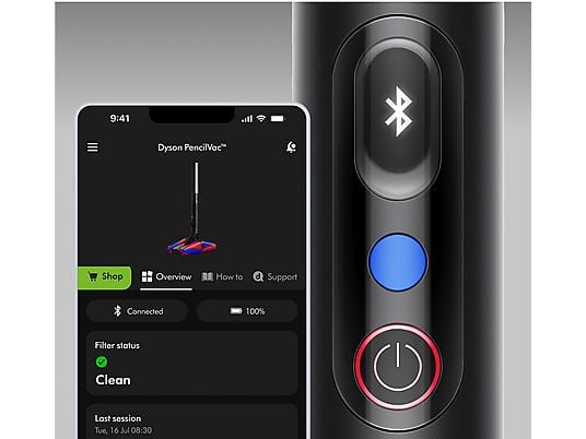 Aspirador escoba - Dyson PencilVac Fluffycones™, Potencia succión 55 AW, Autonomía 30 min, Ligera y Manejable, Negro mate