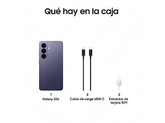 Móvil - Samsung Galaxy S26, Violeta, 256 GB, 12 GB RAM , 6.3 FHD+, Exynos 2600, 4300 mAh, Android 16