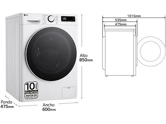Lavadora carga frontal - LG F2WR5S09A0W, 9 kg, Blanco