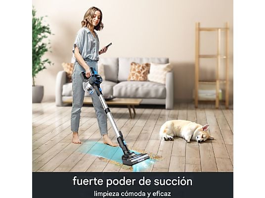 Aspirador escoba - INSE N5, Autonomía 55min, Potencia de succión 30KPa, 21 V, Depósito 1,2 l, azul